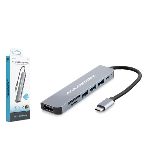HADRON HDX7835 Type-C Combo Hub HDMI 4K USB 3.0 PD Kart Okuyucu 7 Port Gri