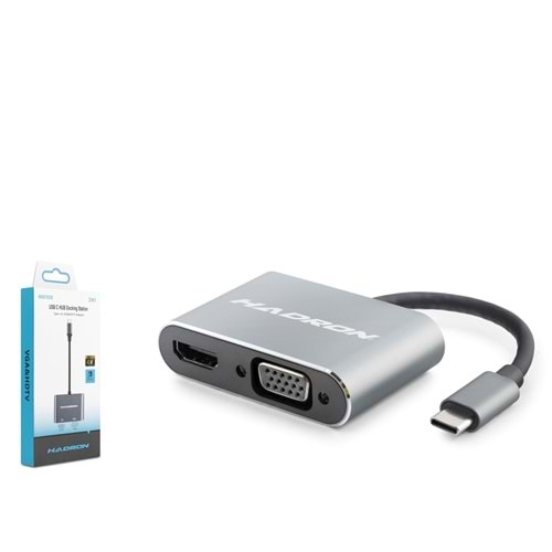 HADRON HDX7838 Type-C Combo Hub HDMI 4K VGA 2 Port Gri
