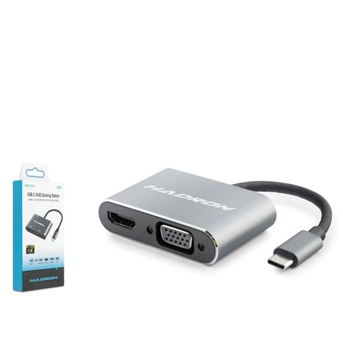 HADRON HDX7839 Type-C Combo Hub HDMI 4K VGA USB 3.0 PD 4 Port Gri