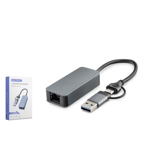 HADRON HDX7852 USB Type C USB 3.0 Ethernet Adaptör 2.5 Gbps Siyah