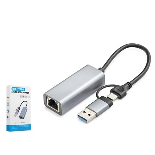 HADRON HDX7863 USB Type C USB 3.0 Ethernet Adaptör Gigabit Gri