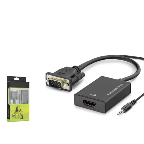 HADRON HDX7874 VGA to HDMI Dişi Ses Çıkışlı Görüntü Dönüştürücü 1080p - Siyah