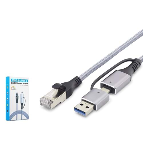HADRON HDX7876 USB Type C USB 3.0 Ethernet Adaptör Gigabit Gri