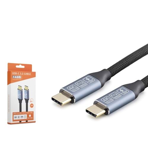 HADRON HDX7884 Type-C USB 3.2 Gen2 20 Gbps 100W 4K 60Hz Şarj ve Data Kablosu 3 m Siyah