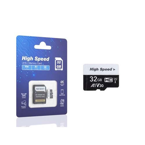 ELBA HS32GB High Speed 32 GB Micro Hafıza Kartı A1 V30 U3 Class10 Adaptörlü Siyah