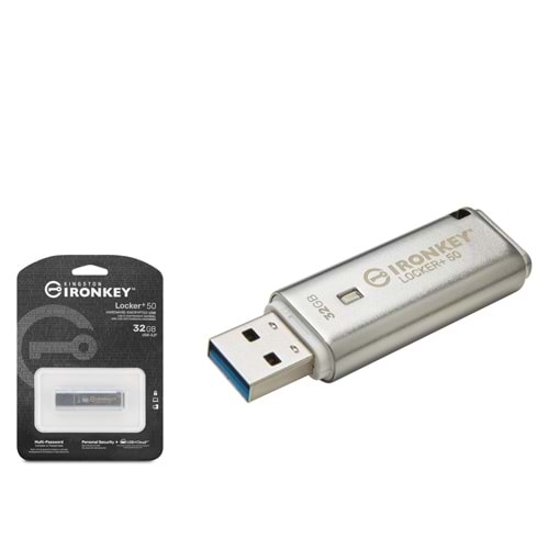 KINGSTON IKLP50 32 GB USB 3.2 Gen 1 IronKey Locker+ 50 Flash Bellek Gümüş
