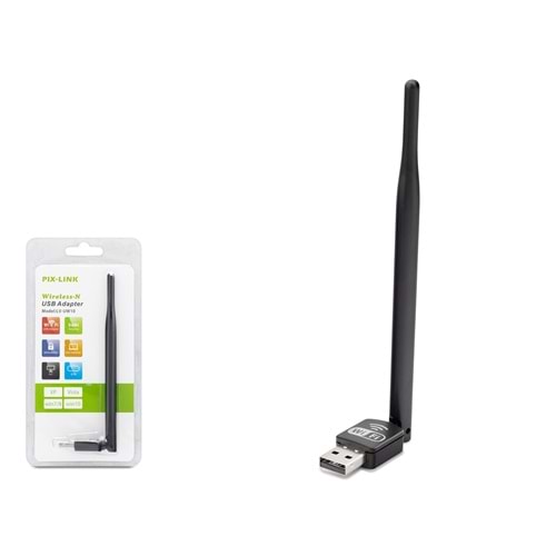 PIXLINK UW10T USB WiFi Adaptörü 150 Mbps 2.4 GHz Siyah