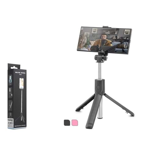 NODAR ND1037 Telefon Tripodu ve Selfie Çubuğu Seti Bluetooth Kumandalı 69 cm - Siyah Pembe