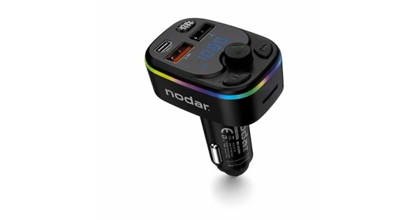 NODAR ND1100 Bluetooth 5.3 FM Transmitter PD 20W Şarj Cihazlı LED Ekranlı RGB Aydınlatmalı Siyah