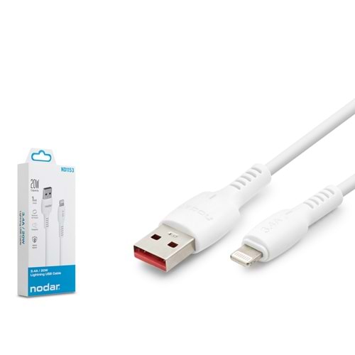 NODAR ND1153 USB Lightning Şarj ve Data Kablosu 3.4A 20W 1 m - Beyaz