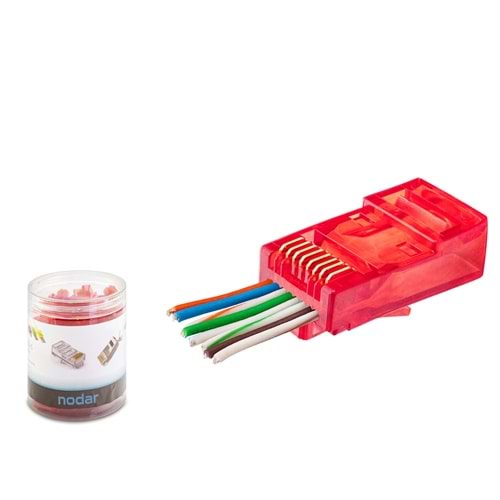NODAR ND2403 CAT6 EZ RJ45 Konnektör 100 Adet Plastik Kutu - Kırmızı