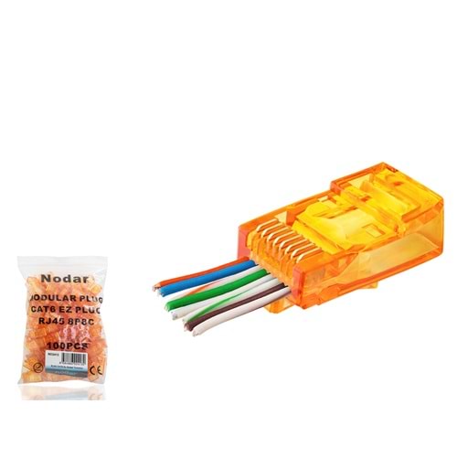 NODAR ND2413 CAT6 EZ RJ45 Konnektör 100 Adet Plastik Kutu - Turuncu