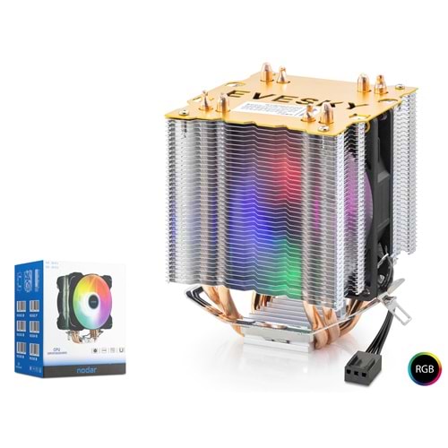 NODAR ND2604 CPU Kule Tipi İşlemci Soğutucu Çift Fanlı 90 mm RGB Siyah