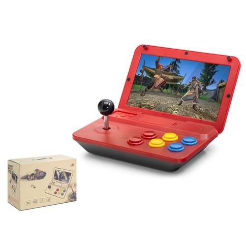 NODAR ND753 Retro Mini Arcade El Oyun Konsolu 10 İnç Katlanabilir Ekran - Kırmızı