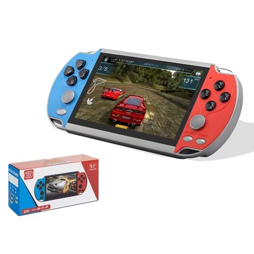 NODAR ND755 Retro El Oyun Konsolu 5.1 İnç Ekran 64 GB Kart Destekli - Kırmızı Mavi