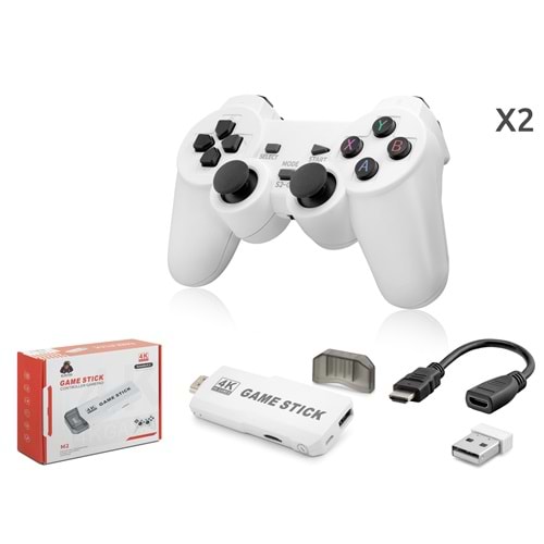NODAR ND766 Retro Oyun Stick HDMI Çift GamePad Seti 64 GB Kart Destekli 2.4G Kablosuz - Beyaz