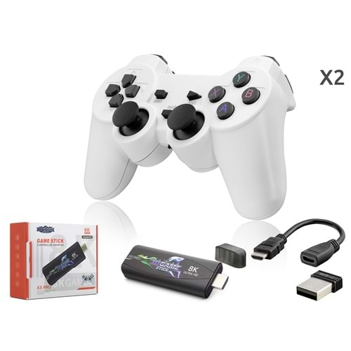 NODAR ND767 Retro Oyun Stick HDMI Çift GamePad Seti 64 GB Kart Destekli 2.4G Kablosuz - Beyaz