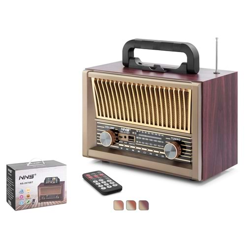 NNS NS2076BT Bluetooth Nostaljik FM Radyo USB TF AUX Kumandalı Taşınabilir Hoparlör - Maun
