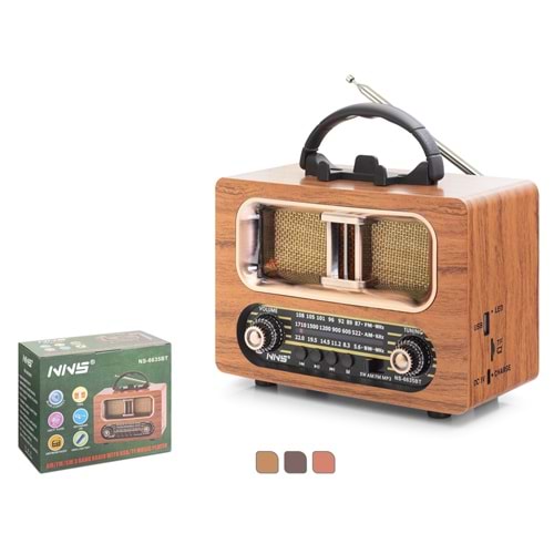 NNS NS6635BT Bluetooth Nostaljik FM Radyo TWS USB TF AUX Taşınabilir Hoparlör - Kahverengi