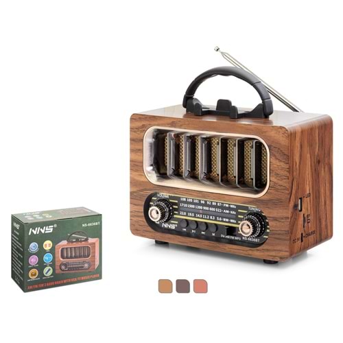 NNS NS6636BT Bluetooth Nostaljik FM Radyo TWS USB TF AUX Taşınabilir Hoparlör - Kahverengi