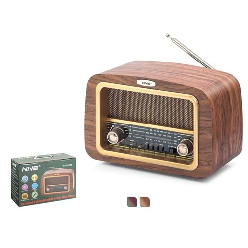 NNS NS6655BT Bluetooth Nostaljik FM Radyo TWS USB TF AUX Hoparlör - Kahverengi