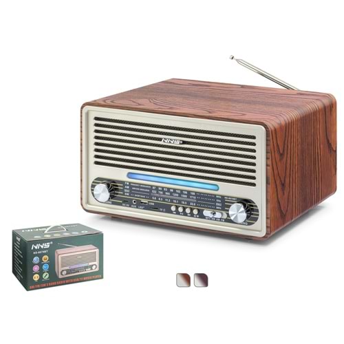 NNS NS6679BT Bluetooth Nostaljik FM Radyo TWS USB TF AUX Hoparlör - Kahverengi