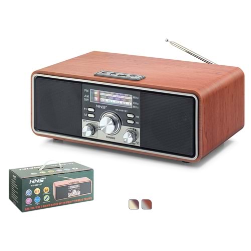 NNS NS6681BT Bluetooth Nostaljik FM Radyo TWS USB TF AUX Hoparlör - Kahverengi