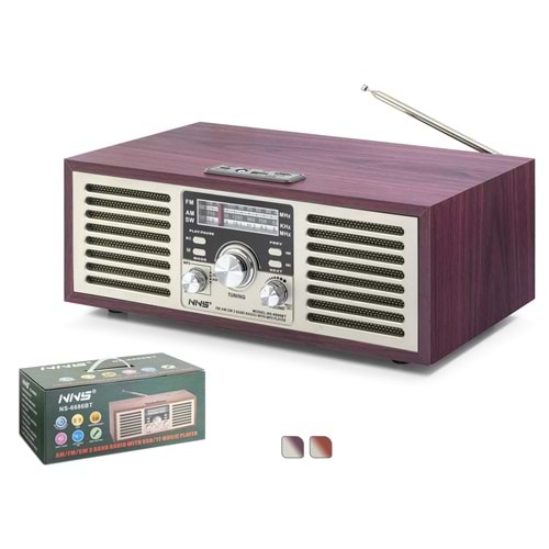 NNS NS6686BT Bluetooth Nostaljik FM Radyo TWS USB TF AUX Hoparlör - Maun