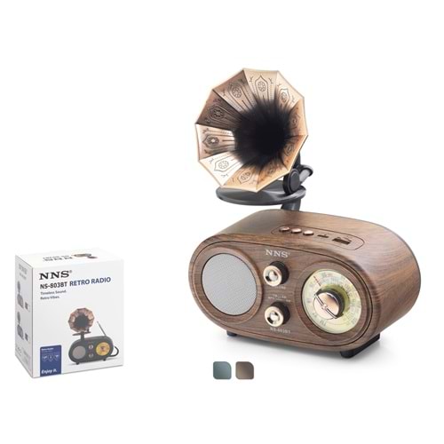 NNS NS803BT Bluetooth Nostaljik FM Radyo USB TF Hoparlör - Kahverengi