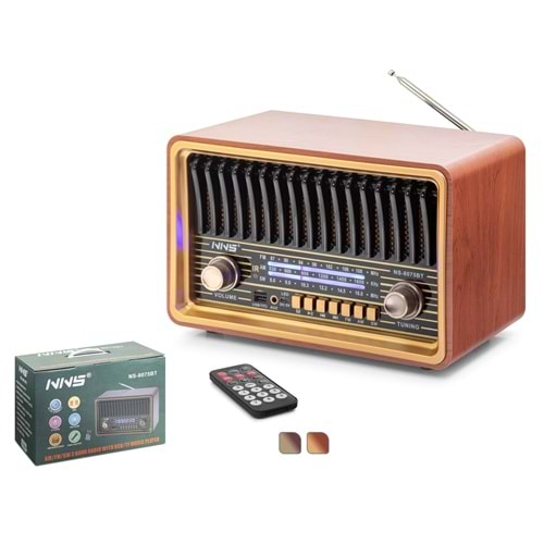 NNS NS8075BT Bluetooth Nostaljik FM Radyo TWS USB TF AUX Kumandalı Hoparlör - Kahverengi