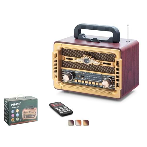 NNS NS8081BT Bluetooth Nostaljik FM Radyo TWS USB TF AUX Kumandalı Taşınabilir Hoparlör - Maun