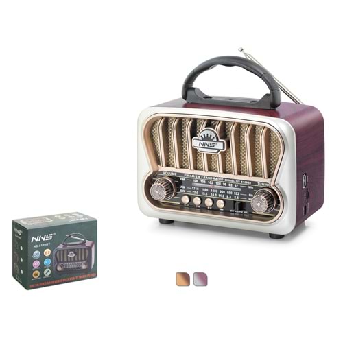 NNS NS8109BT Bluetooth Nostaljik FM Radyo TWS USB TF Taşınabilir Hoparlör - Kahverengi
