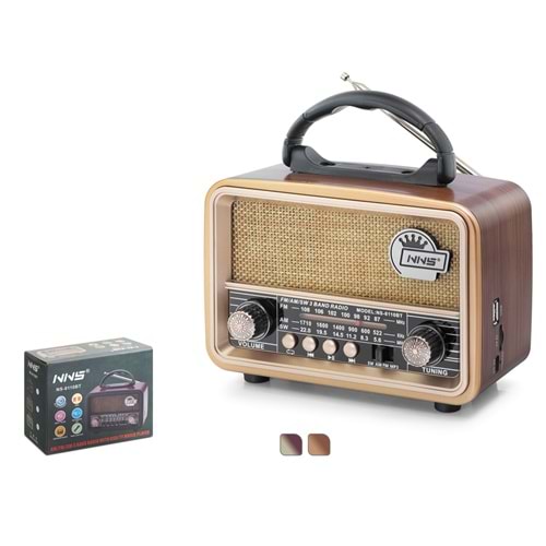 NNS NS8110BT Bluetooth Nostaljik FM Radyo TWS USB TF Taşınabilir Hoparlör - Kahverengi