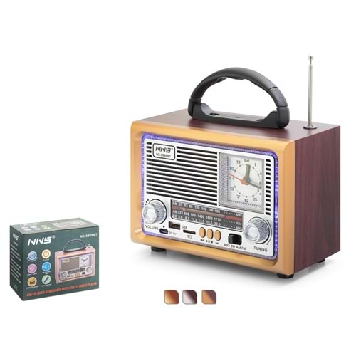 NNS NS8890BT Bluetooth Nostaljik FM Radyo USB TF LED Analog Saatli Taşınabilir Hoparlör