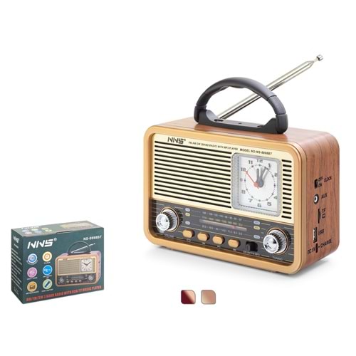 NNS NS8898BT Bluetooth Nostaljik FM Radyo USB TF AUX Analog Saatli Taşınabilir Hoparlör
