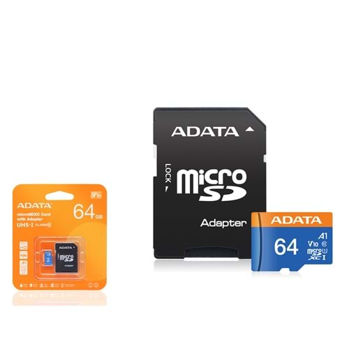 ADATA Premier64 Micro SDXC Hafıza Kartı 64 GB UHS-I Class 10 V10 A1 Adaptörlü Siyah
