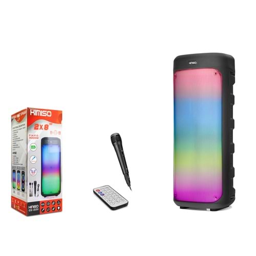 KIMISO QS2211 Bluetooth Hoparlör FM Radyo 2x8 İnç USB TF AUX RGB Mikrofonlu Kumandalı - Siyah