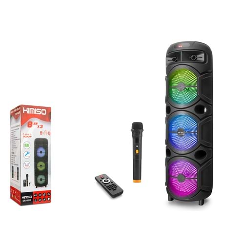KIMISO QS8215 Bluetooth Hoparlör FM Radyo 3x8 İnç USB TF AUX RGB Mikrofonlu Kumandalı - Siyah