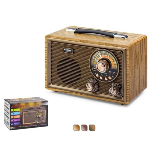 RAISENG R9022BTL Bluetooth Nostaljik FM Radyo USB TF AUX Taşınabilir Hoparlör - Kahverengi