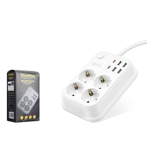 SHOWMAX SH4629 TERMAL AKIM KORUMALI 4LÜ PRİZ + 4USB + 2TYPE-C 2MT