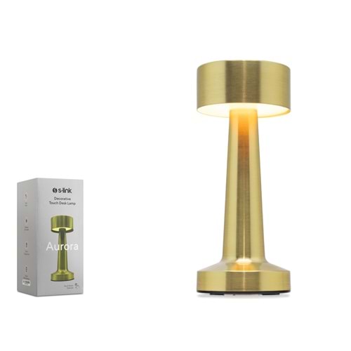 S-LINK SLM9066 Aurora Dokunmatik Dekoratif Masa Lambası 1800 mAh 60 Lümen Gold