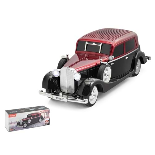 HADRON WS1934 Bluetooth Hoparlör FM Radyo 10W TWS USB TF LED Klasik Araba Tasarımlı - Bordo