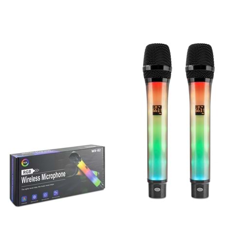 HADRON WX-82 Kablosuz UHF El Mikrofonu 2 Li RGB Set - Siyah