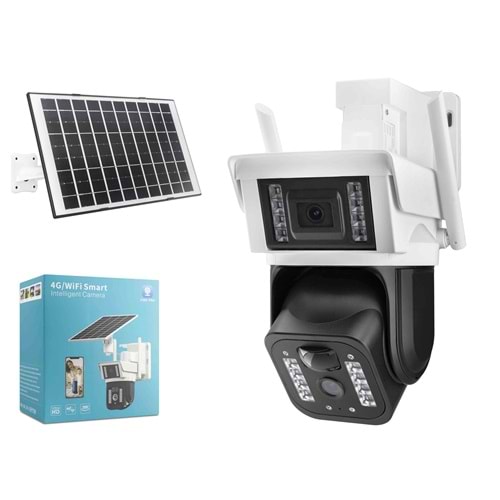 X5-TECH YT-33AI Solar Wi-Fi IP Güvenlik Kamerası 2 Lens 2×3MP V380 PTZ - Beyaz