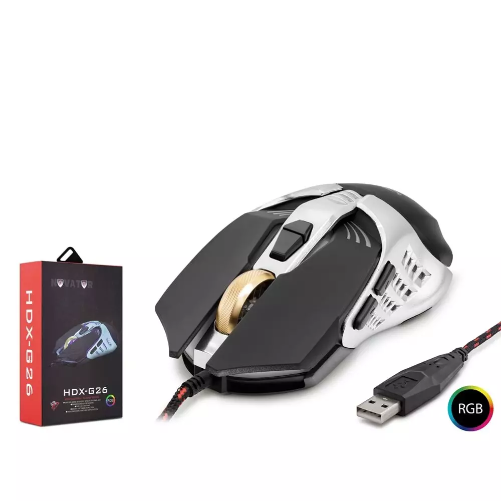 NOVATOR HDXG26 MOUSE KABLOLU OYUN USB RGB MAX 6400 DPI