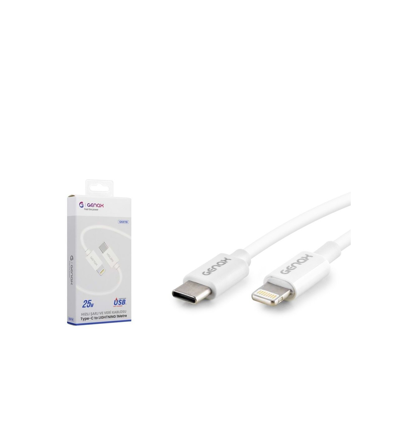 GENAX GNX118 USB-C (M) TO LIGHTNING (M) KABLO 1M 25W BEYAZ