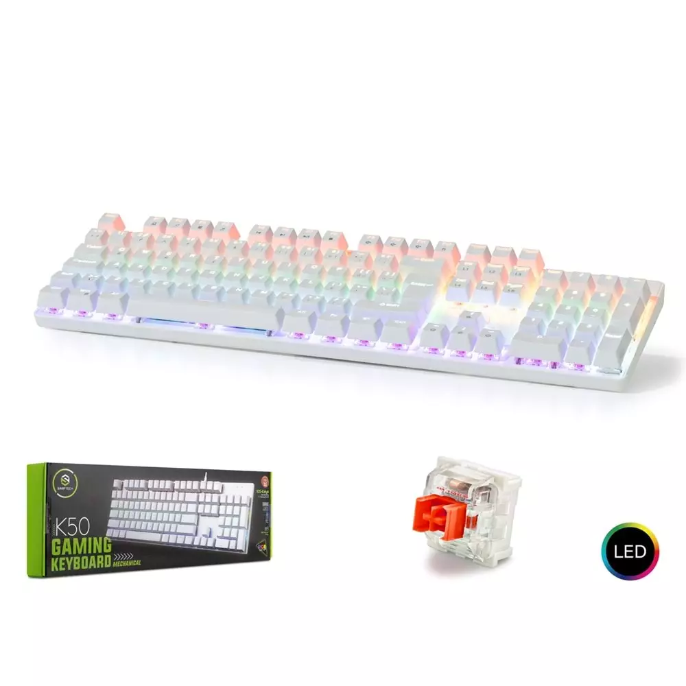 SARFTECH K50 KABLOLU OYUNCU KLAVYE MEKANİK RED SWITCH LED Q BEYAZ