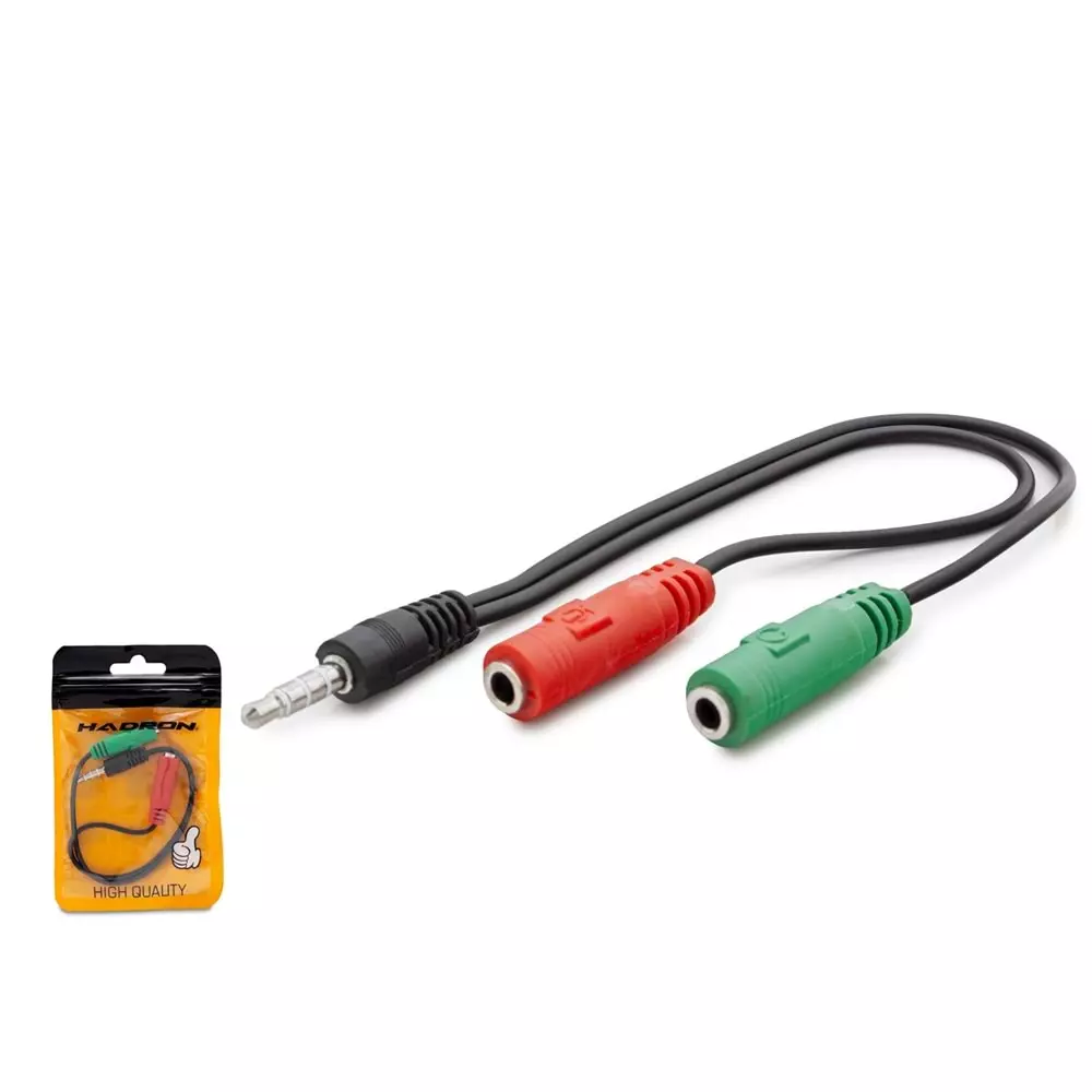 HADRON HDX1005 AUX3.5 (M) TO 2*AUX3.5 (F) ÇEVİRİCİ MİKROFON & KULAKLIK 22CM SİYAH