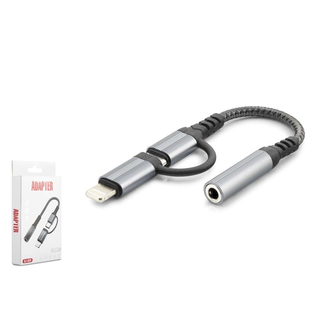 HADRON GJ-026 TYPE-C (M) + LIGHTNING (M) TO 3.5MM (F) KABLO SİYAH