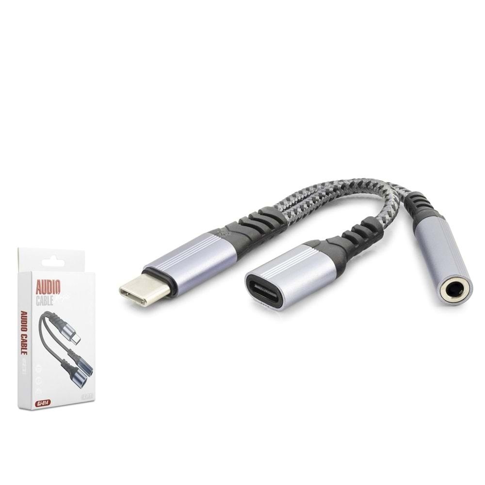 HADRON GJ-014 TYPE-C (M) TO 3.5MM (F) + TYPE-C (F) KABLO AUDIO SİYAH